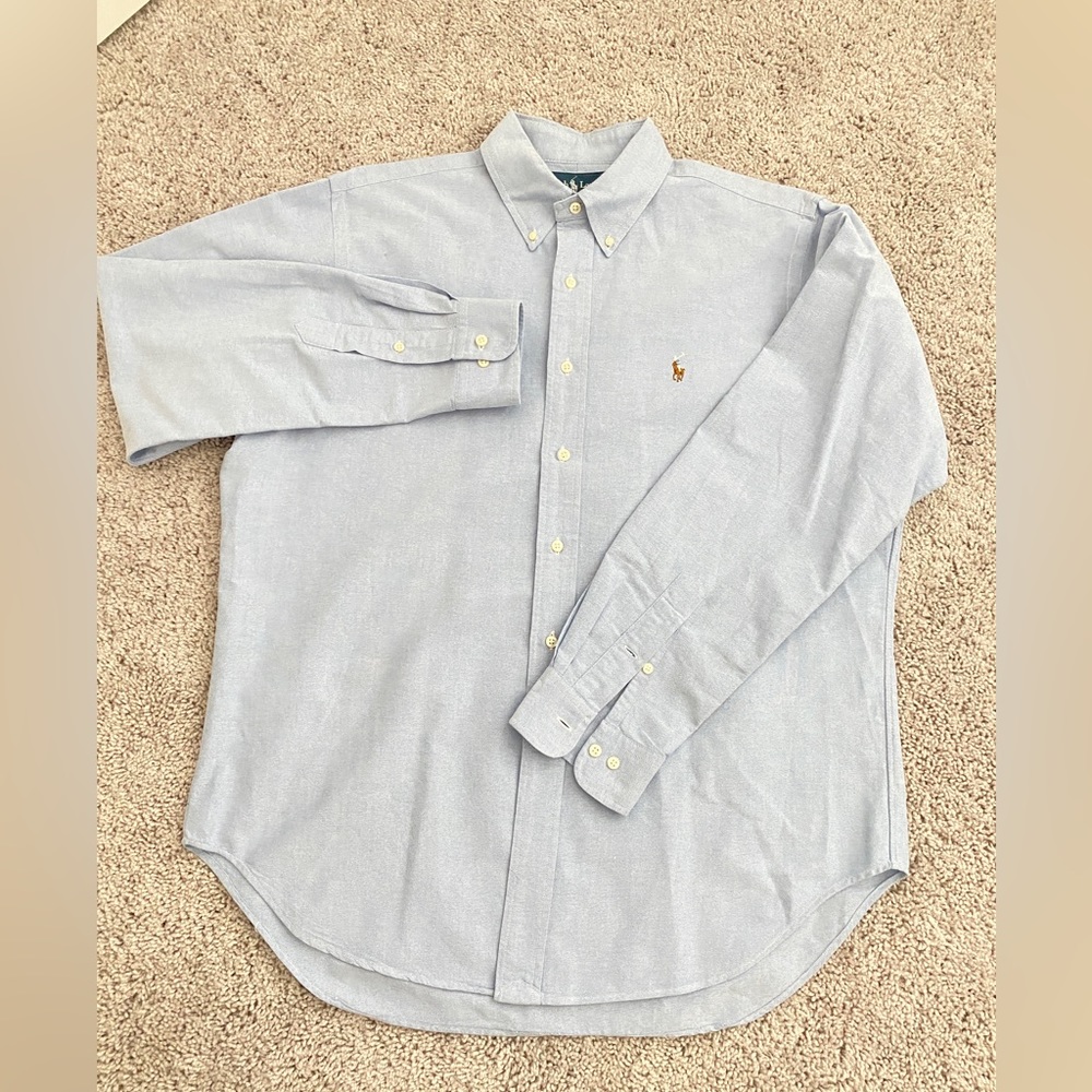 Ralph Lauren Blue Oxford Ling Sleeve Button Down Mens Shirt Sz 16.5 34-35